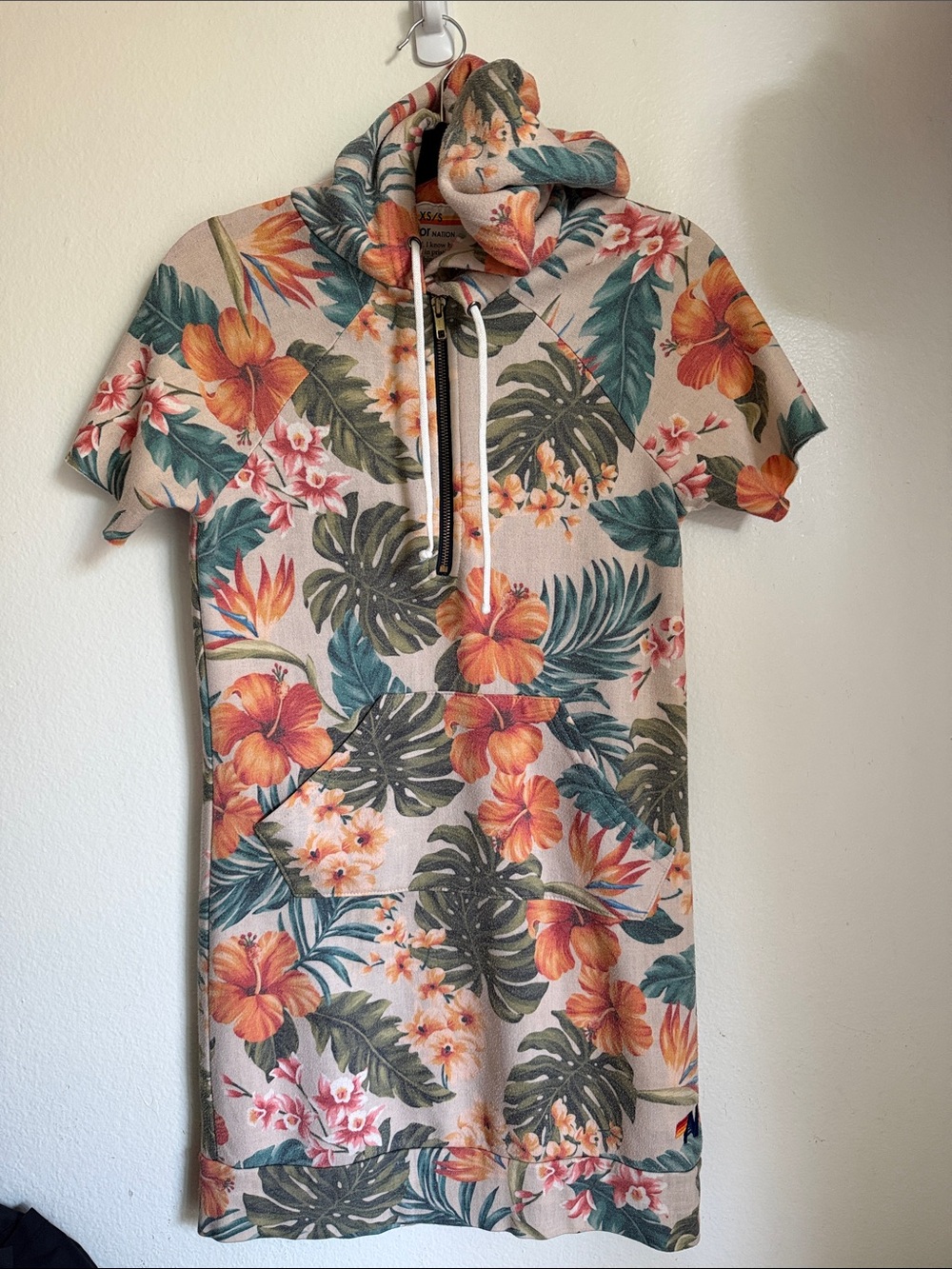 Aviator Nation  Rare Peach Floral Hooded Mini Dress